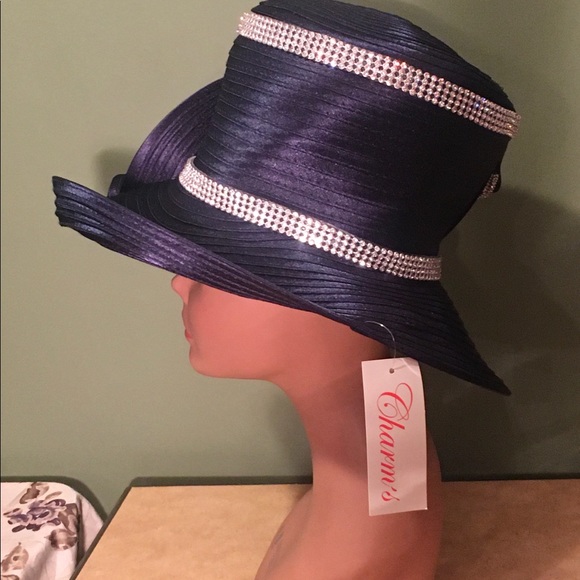 STUNNING NEW CHARM NY Navy Blue CHURCH HAT DERBY - Picture 4 of 6